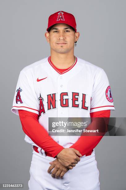 Franklin Barreto of Los Angeles Angels poses during Photo Day on Friday, February 26, 2021 at Tempe Diablo Stadium in Tempe, Arizona.