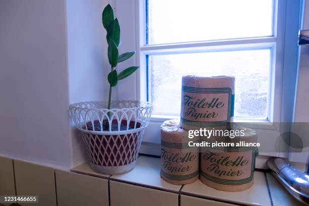 February 2021, North Rhine-Westphalia, Datteln: In Kevin Nikodem's bathroom there is toilet paper from the 50s. Nikodem lives like he did in the 50s....