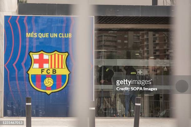 Police officers seen at the FC Barcelona office. Police have been to the offices of the Football Club Barcelona for registration and investigation...