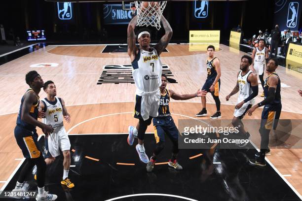 Devin Robinson of the Fort Wayne Mad Ants dunks the ball against the Salt Lake City Stars on March 2, 2021 at AdventHealth Arena in Orlando, Florida....