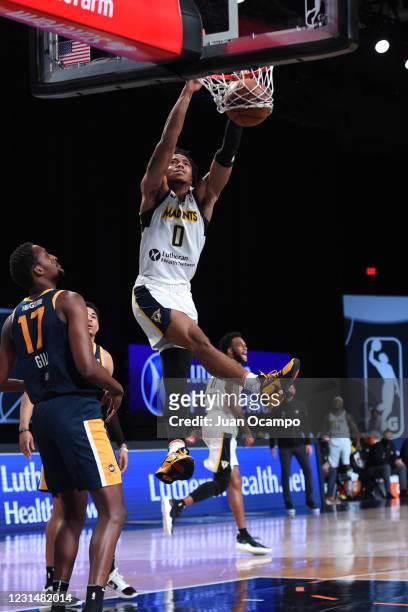 Jalen Lecque of the Fort Wayne Mad Ants dunks the ball against the Salt Lake City Stars on March 2, 2021 at AdventHealth Arena in Orlando, Florida....