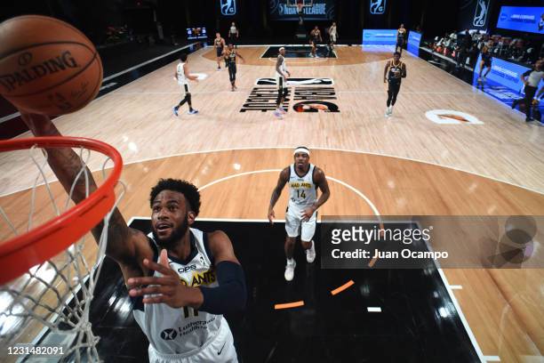 Oshae Brissett of the Fort Wayne Mad Ants shoots the ball against the Salt Lake City Stars on March 2, 2021 at AdventHealth Arena in Orlando,...