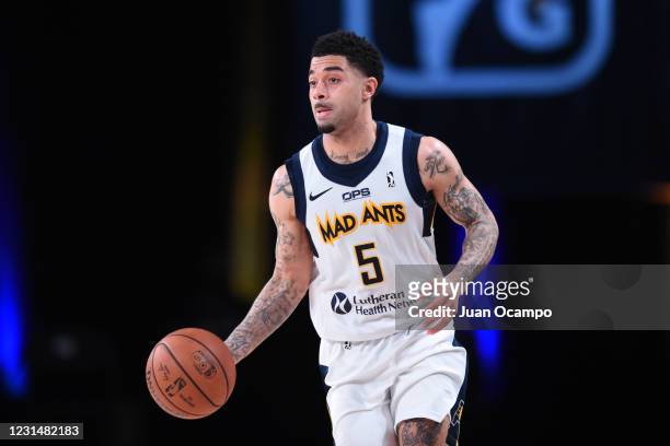 Josh Gray of the Fort Wayne Mad Ants handles the ball against the Salt Lake City Stars on March 2, 2021 at AdventHealth Arena in Orlando, Florida....