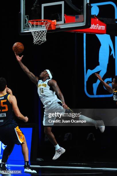Daxter Miles Jr. #14 of the Fort Wayne Mad Ants shoots the ball against the Salt Lake City Stars on March 2, 2021 at AdventHealth Arena in Orlando,...
