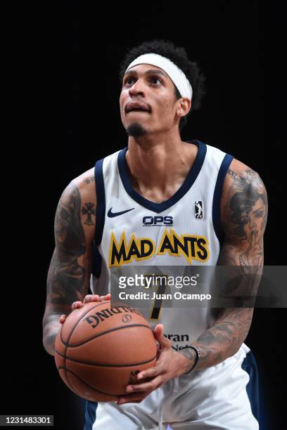 Devin Robinson of the Fort Wayne Mad Ants shoots free throws against the Salt Lake City Stars on March 2, 2021 at AdventHealth Arena in Orlando,...