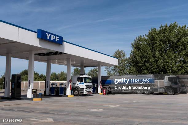 Gas station in Plaza Huincul, Neuquen province, Argentina, on Tuesday, March 2, 2021. YPF, Argentinas state-run oil company, needs to come up with...