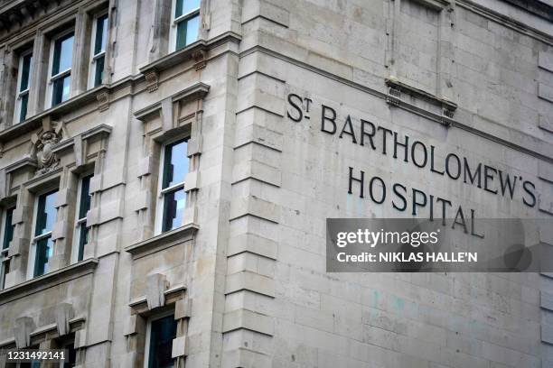 St Bartholomew's Hospital, commonly known as St Barts, is pictured in central London on March 3, 2021 where Britain's Prince Philip, Duke of...