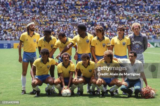 Team Brazil line up during the World Cup, Quarter Final match between Brazil and France, at Estadio Jalisco, Guadalajara, Mexico on 21th June 1986...