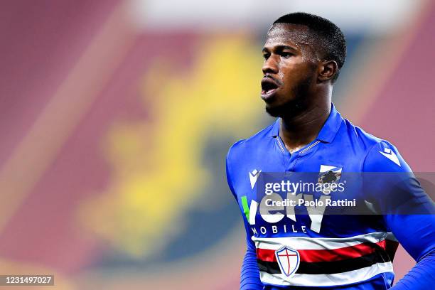 Keita Balde of Sampdoria looks on during the Serie A match between Genoa CFC and UC Sampdoria at Stadio Luigi Ferraris on March 3, 2021 in Genoa,...