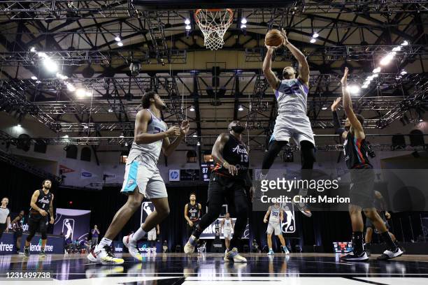 McDaniels of the Greensboro Swarm goes to the basket against the Austin Spurs on March 3, 2021 at HP Field House in Orlando, Florida. NOTE TO USER:...