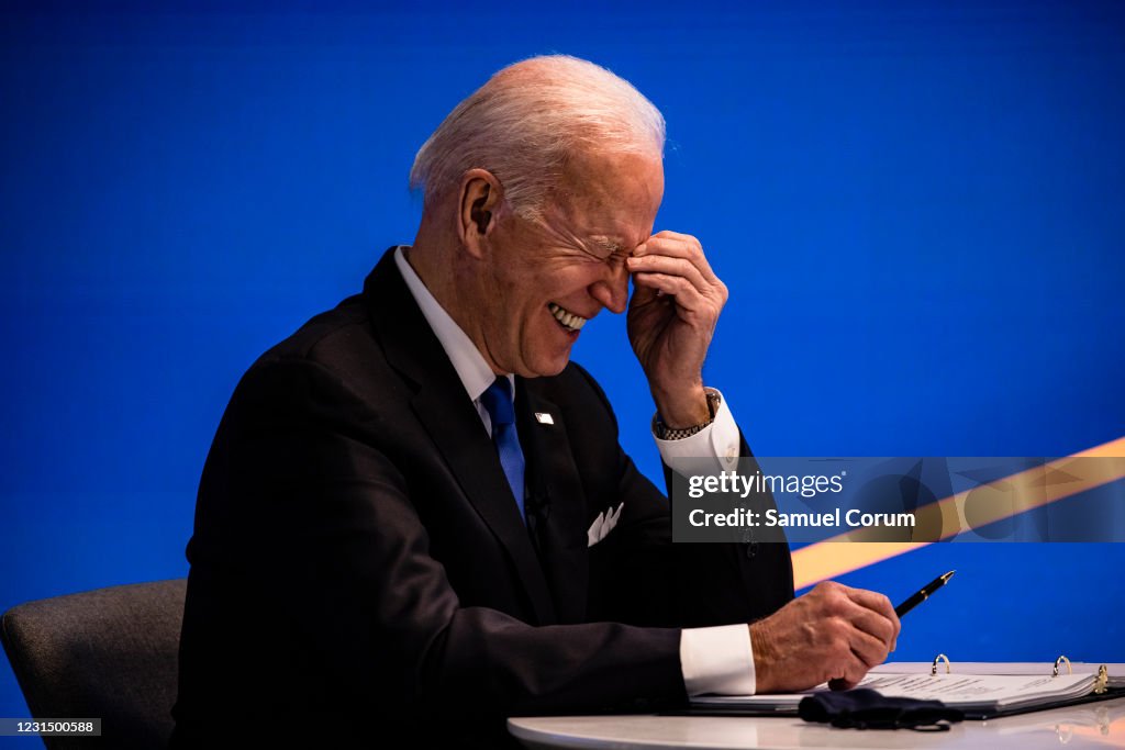 President Biden Participates In Virtual Event With House Democratic Caucus