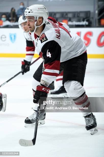 Niklas Hjalmarsson of the Arizona Coyotes skates on the ice during the second period against the Los Angeles Kings at STAPLES Center on March 3, 2021...