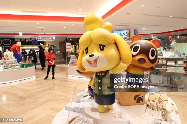 Animal Crossing figurines inside Nintendo Tokyo store in Shibuya.