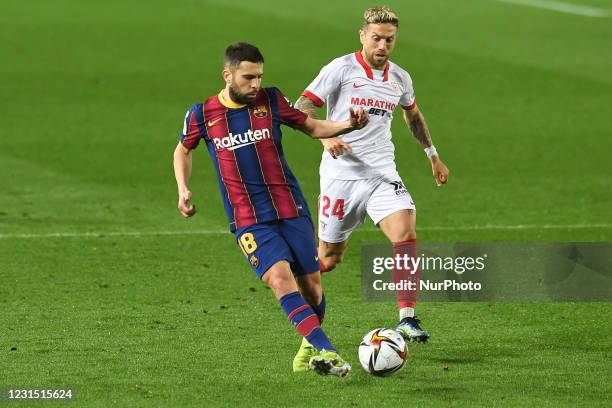 Jordi Alba of FC Barcelona in action during the Spanish Copa del Rey match between FC Barcelona and Sevilla FC at Camp Nou in Barcelona, Spain.