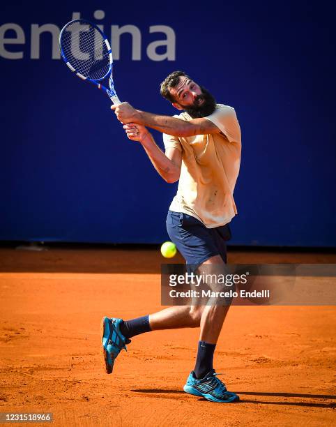 Benoit Paire of France hits a backhand during a match against Francisco Cerundolo of Argentina as part of day 4 of ATP Buenos Aires Argentina Open...