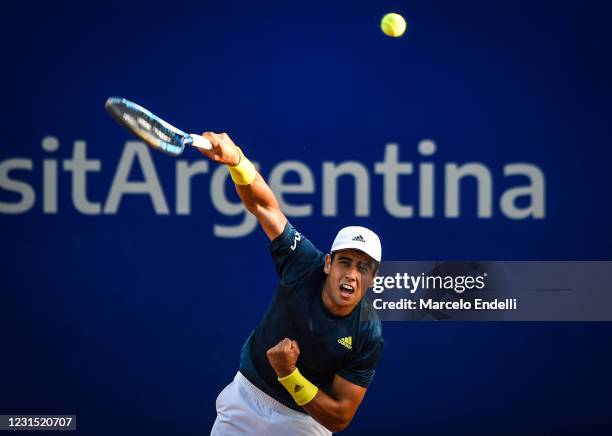 Jaume Munar of Spain serves during a match against Frances Tifoe of United States as part of day 4 of ATP Buenos Aires Argentina Open 2021 at Buenos...