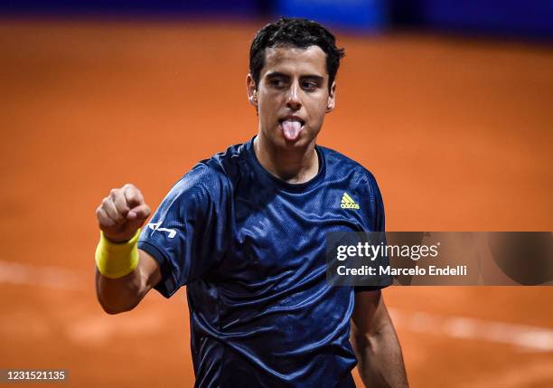 Jaume Munar of Spain celebrates after winning a match against Frances Tifoe of United States as part of day 4 of ATP Buenos Aires Argentina Open 2021...