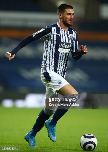 Okay Yokuslu of West Bromwich Albion during the Premier League match between West Bromwich Albion and Everton at The Hawthorns on March 4, 2021 in...
