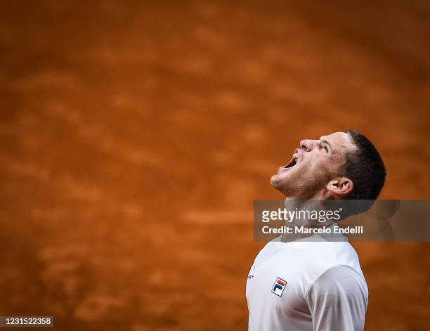 Diego Schwartzman of Argentina celebrates after winning a match against Luckas Klein of Slovakia as part of day 4 of ATP Buenos Aires Argentina Open...