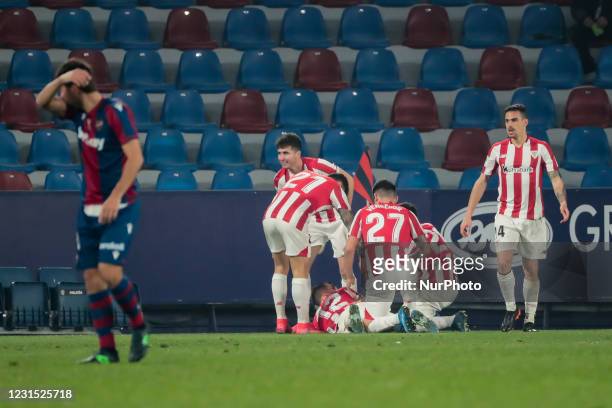 Alejandro Berenguer Remiro of Athletic club de Bilbao celebrate after scoring the 1-2 goal with his teammate during spanish the Copa del Rey Semi...