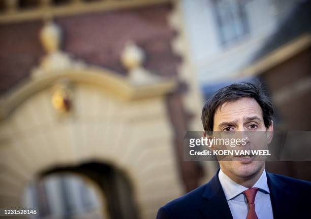 Dutch outgoing Minister of Finance Wopke Hoekstra, arrives at the Binnenhof for the weekly Council of Ministers meeting in The Hague on March 5,...