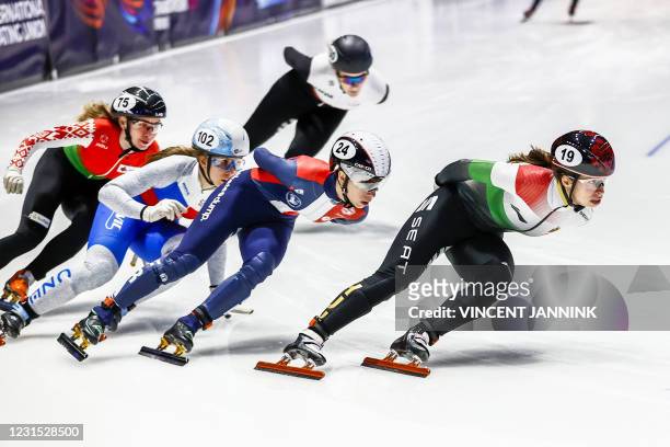 Belarusian Volha Talayeva, Czech Petra Vankova, France's Tifany Huot Marchand and HUngary's Petra Jaszapati compete in the heats for the 1500 meters...