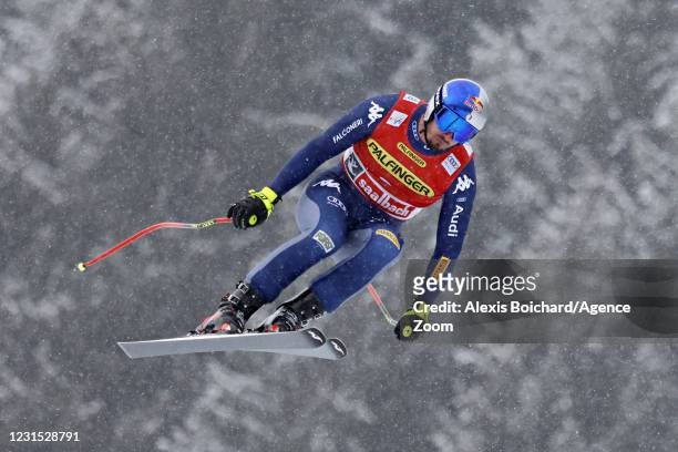 Dominik Paris of Italy in action during the Audi FIS Alpine Ski World Cup Men's Downhill on March 5, 2021 in Saalbach Austria.
