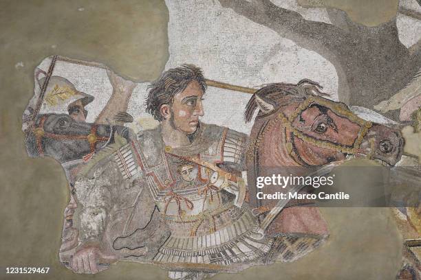 Detail of the Pompeian mosaic known as Alexander the Great Mosaic, depicting the battle of Issus, located in the archaeological museum of Naples.