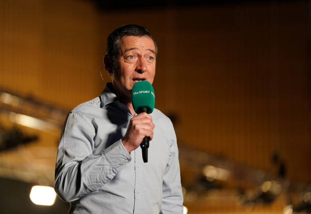 Pundit Ned Boulting during day one of the Ladbrokes UK Open 2021 tournament at the Marshall Arena, Milton Keynes. Picture date: Friday March 5, 2021.