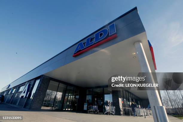 An ALDI Nord store is seen in Luenen, western Germany, on March 5, 2021. - The German discounter Aldi starts to sell Corona rapid tests throughout...