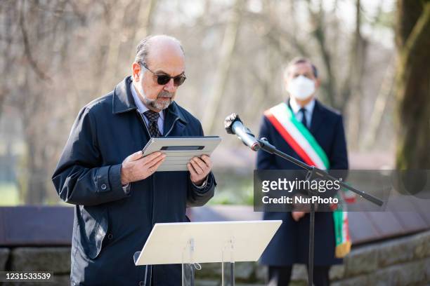 Giorgio Mortara attends the ceremony for the unveiling of 5 new plaques in memory of the Giusti during the Giornata dei Giusti dellUmanità at the...