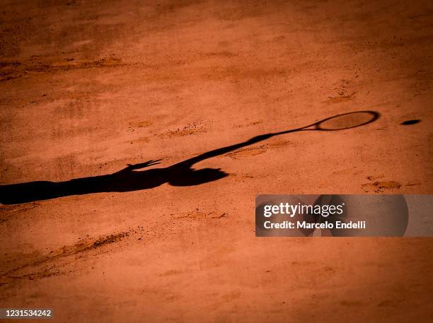 Albert Ramos-Viñolas of Spain silhouette as he serves during a match against Sumit Nagal of India as part of day 5 of ATP Buenos Aires Argentina Open...