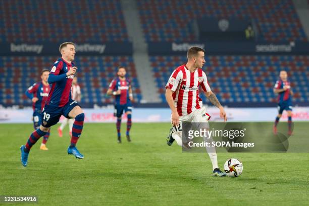 Carlos Clerc of Levante UD and Alejandro Berenguer Remiro of Athletic Bilbao Club in action during the Spanish Copa del Rey Semi Final Second Leg...