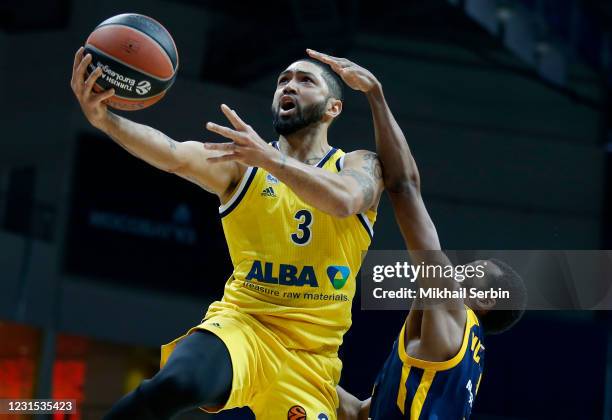 Peyton Siva, #3 of Alba Berlin competes with Errick McCollum, #3 of Khimki Moscow Region in action during the 2020/2021 Turkish Airlines EuroLeague...