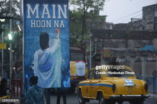 An election poster on Trinamool Congress supremo and Chief Minister of West Bengal Mamata Banerjee 'main Hoon Na' ahead of the West Bengal Assembly...