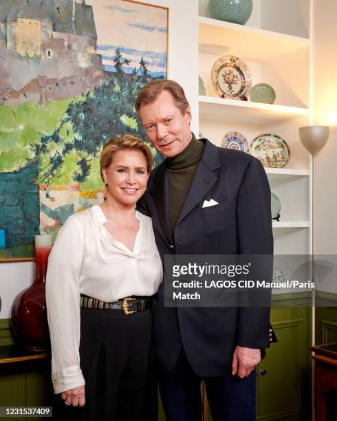 Grand Duke Henri of Luxembourg and the Grand Duchess Maria Teresa are photographed for Paris Match at home in Colmar-Berg in Luxembourg on January...