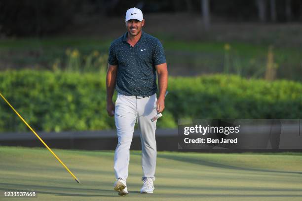 Brooks Koepka walks on the 17th green during the final round of the World Golf Championships-Workday Championship at The Concession on February 28,...