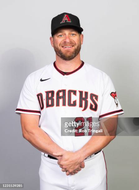 Stephen Vogt of the Arizona Diamondbacks poses during Photo Day on Friday, February 26, 2021 at Salt River Fields at Talking Stick in Scottsdale,...