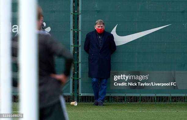 Liverpool legend Sir Kenny Dalglish watches the action during the U18 Premier League game between Liverpool and Manchester United at AXA Training...