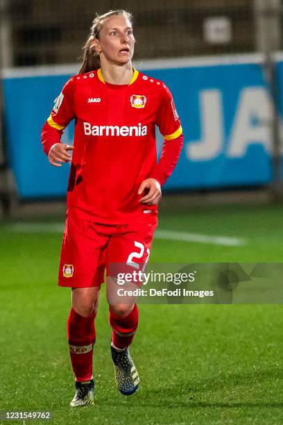 Barbara Reger of TSV Bayer 04 Leverkusen looks on during the Flyeralarm Frauen Bundesliga match between Bayer 04 Leverkusen Women and 1. FFC Turbine...