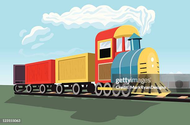 spielzeug-eisenbahn - holzeisenbahn stock-grafiken, -clipart, -cartoons und -symbole
