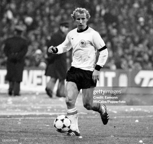 Berti Vogts of West Germany in action during the International Friendly match between West Germany and England at the Olympiastadion on February 22,...