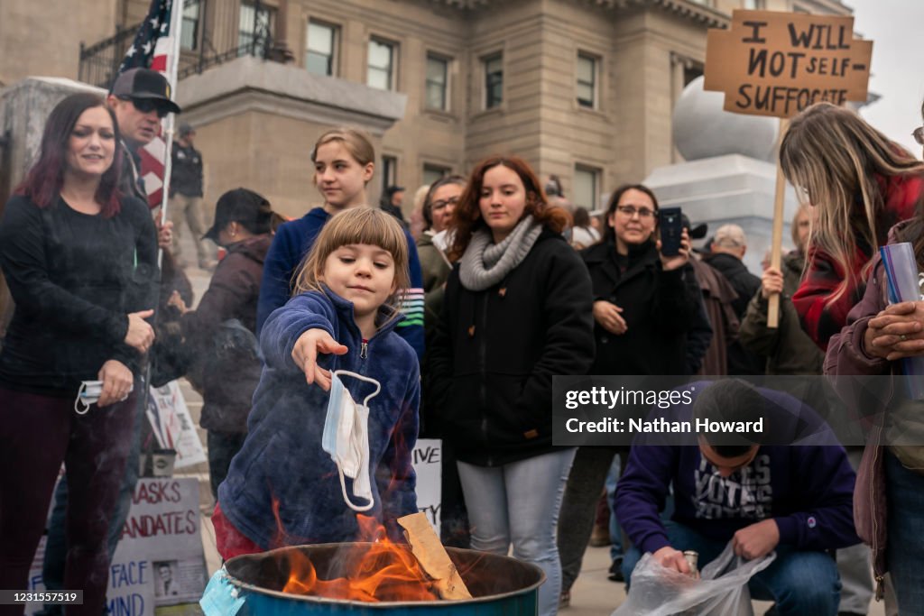 Mask Burning Protest Against COVID-19 Restrictions Held In Idaho