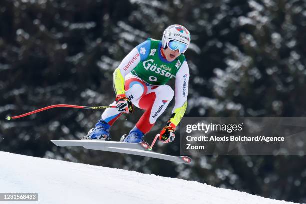 Marco Odermatt of Switzerland in action during the Audi FIS Alpine Ski World Cup Men's Super Giant Slalom on March 7, 2021 in Saalbach Austria.