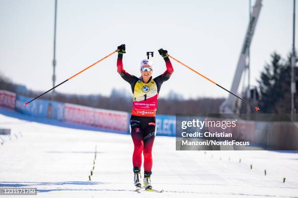 Tiril Eckhoff of Norway competes during the Women 10km Pursuit Competition at the BMW IBU World Cup Biathlon Nove Mesto na Morave on March 7, 2021 in...