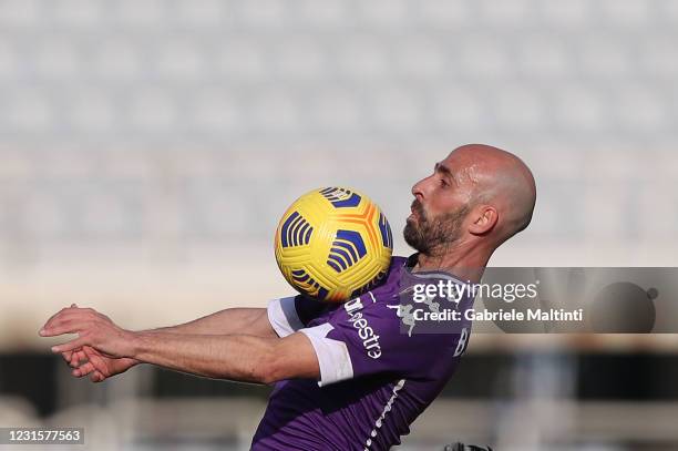 Borja Valero of ACF Fiorentina in action during the Serie A match between ACF Fiorentina and Parma Calcio at Stadio Artemio Franchi on March 7, 2021...