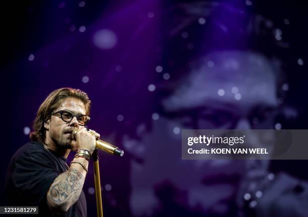 Andre Hazes sings during a trial concert in the Ziggo Dome part of a series of trial events in which Fieldlab is investigating how large events can...