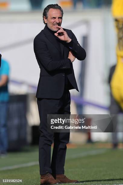 Cesare Prandelli manager of ACF Fiorentina looks on during the Serie A match between ACF Fiorentina and Parma Calcio at Stadio Artemio Franchi on...