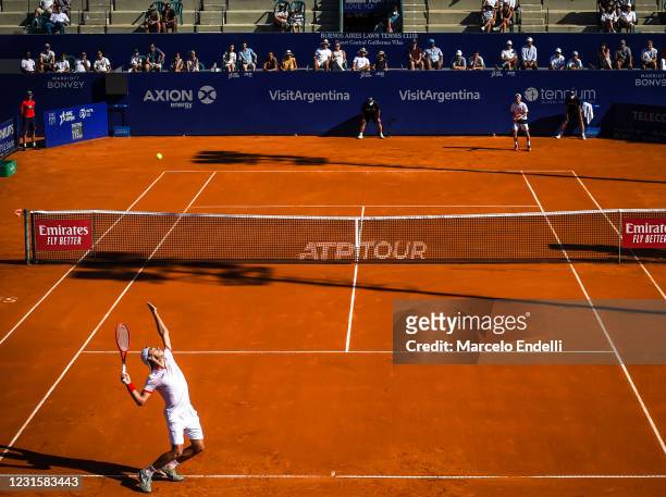 Francisco Cerundolo of Argentina serves during Men's Singles Final match against Diego Schwartzman of Argentina as part of day 7 of ATP Buenos Aires...