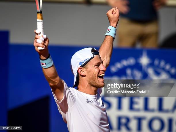 Diego Schwartzman of Argentina celebrates after winning the Men's Singles Final match against Francisco Cerundolo of Argentina as part of day 7 of...